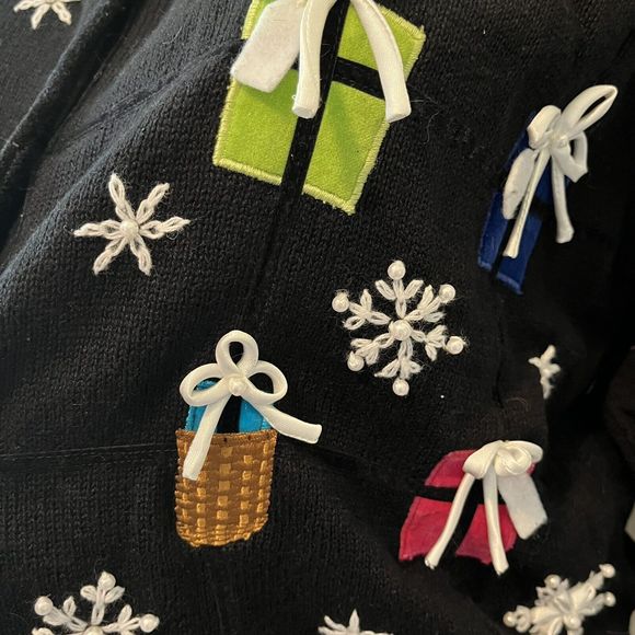 Longaberger Homestead Plus Size Cardigan Sweater Holiday Beads Baskets Black 3X - Picture 3 of 9